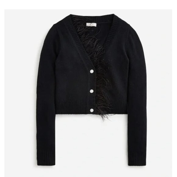 J. Crew Feather Trim Cropped Cardigan with Jewel Buttons XS - Picture 1 of 7